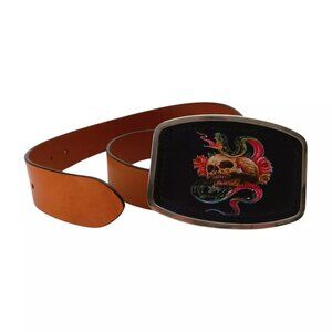 Brown Tan Skull Snake Leather Belt O/S (0185)